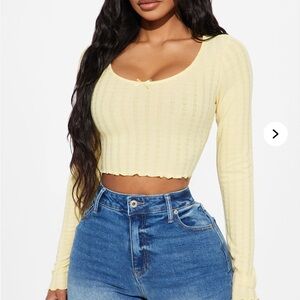 Yellow Ribbed Long Sleeve Crop Top size large cropped brand new fashion nova